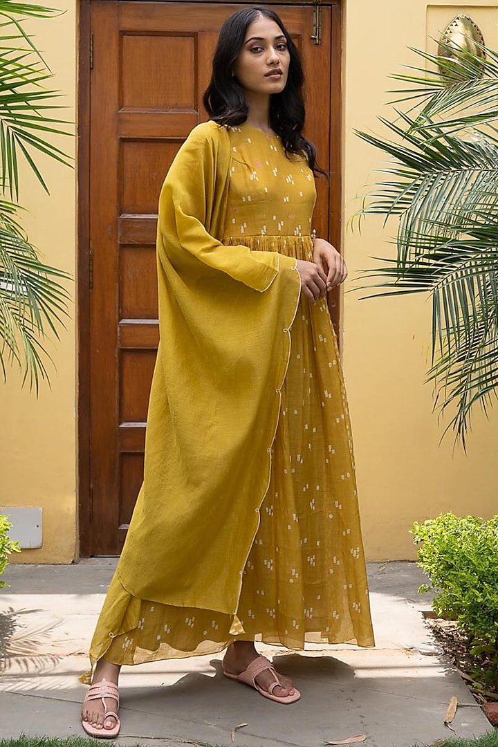 Marigold Printed & Appliqued Anarkali Set by Vaayu