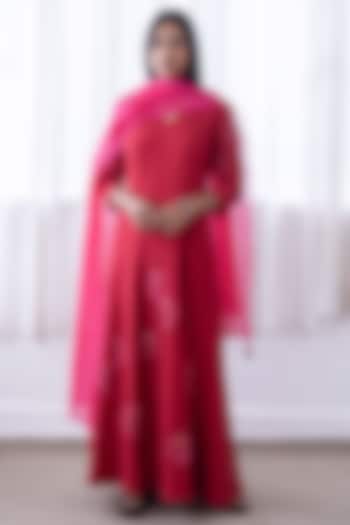 Camelia Cotton Muslin Applique Party Wear Anarkali Set by Vaayu at Pernia's Pop Up Shop