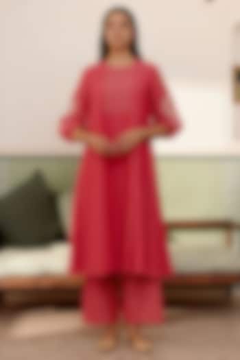 Rose Wood Muslin Cotton Embroidered Co-Ord Set by Vaayu at Pernia's Pop Up Shop