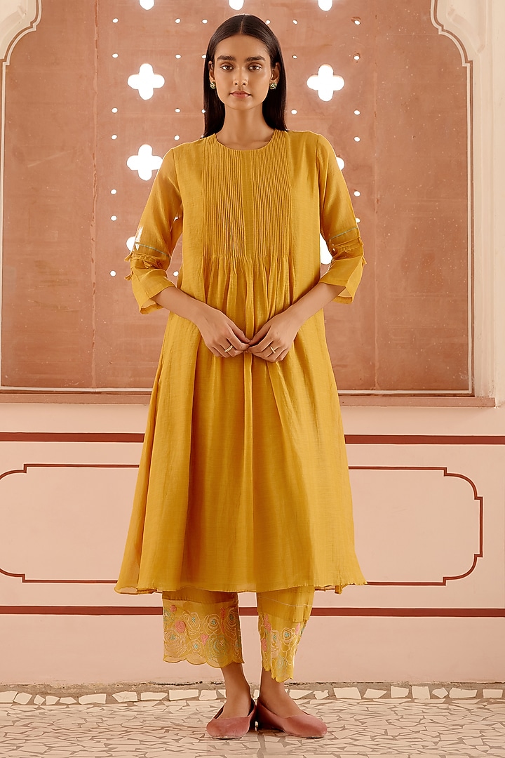 Ochre Cotton Muslin Co-Ord Set by Vaayu at Pernia's Pop Up Shop