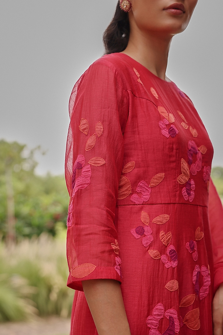 Berry Colored Muslin Cotton Applique Embroidered Party Wear Anarkali Set by Vaayu at Pernia's Pop Up Shop