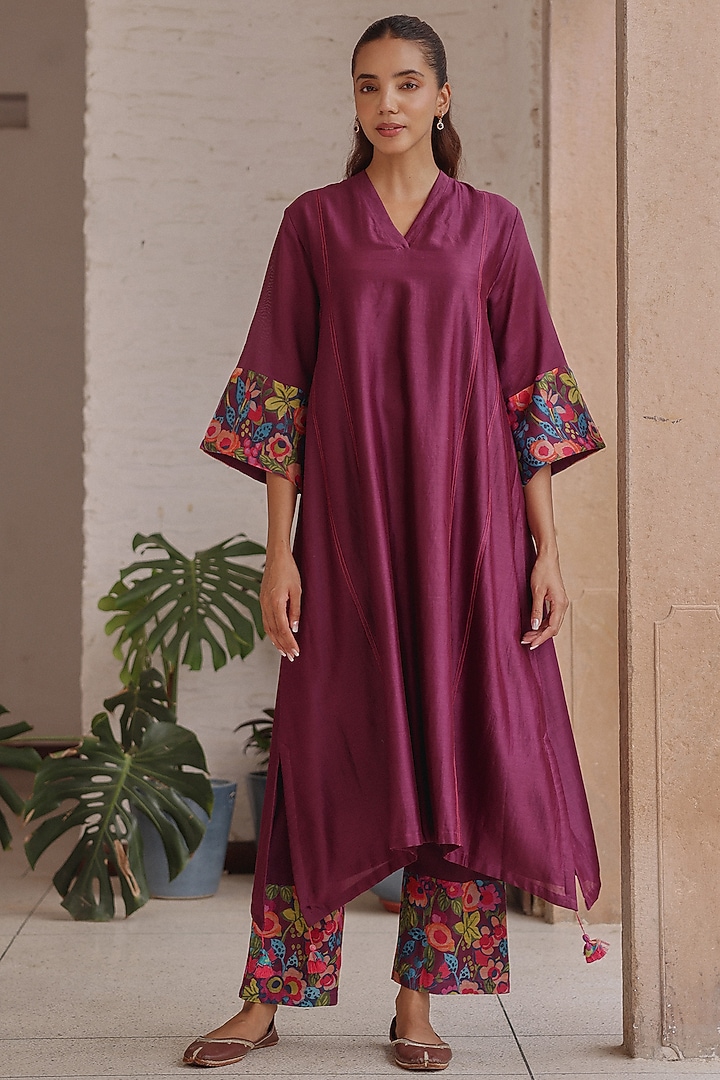 Amethyst Giza Silk Printed Co-Ord Set by Vaayu at Pernia's Pop Up Shop