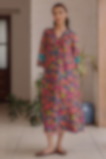 Amethyst Muslin Cotton Floral Printed Midi Summer Dress by Vaayu at Pernia's Pop Up Shop