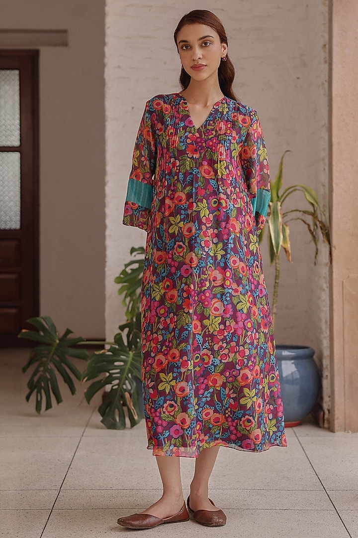 Amethyst Muslin Cotton Floral Printed Midi Summer Dress by Vaayu at Pernia's Pop Up Shop