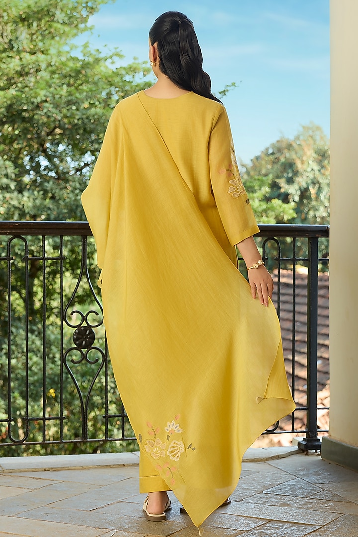 Marigold Muslin Cotton Applique Kurta Set by Vaayu at Pernia's Pop Up Shop