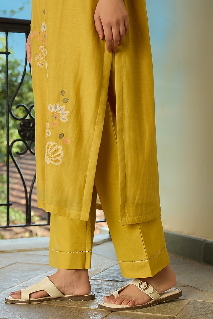 Marigold Muslin Cotton Applique Kurta Set by Vaayu at Pernia's Pop Up Shop