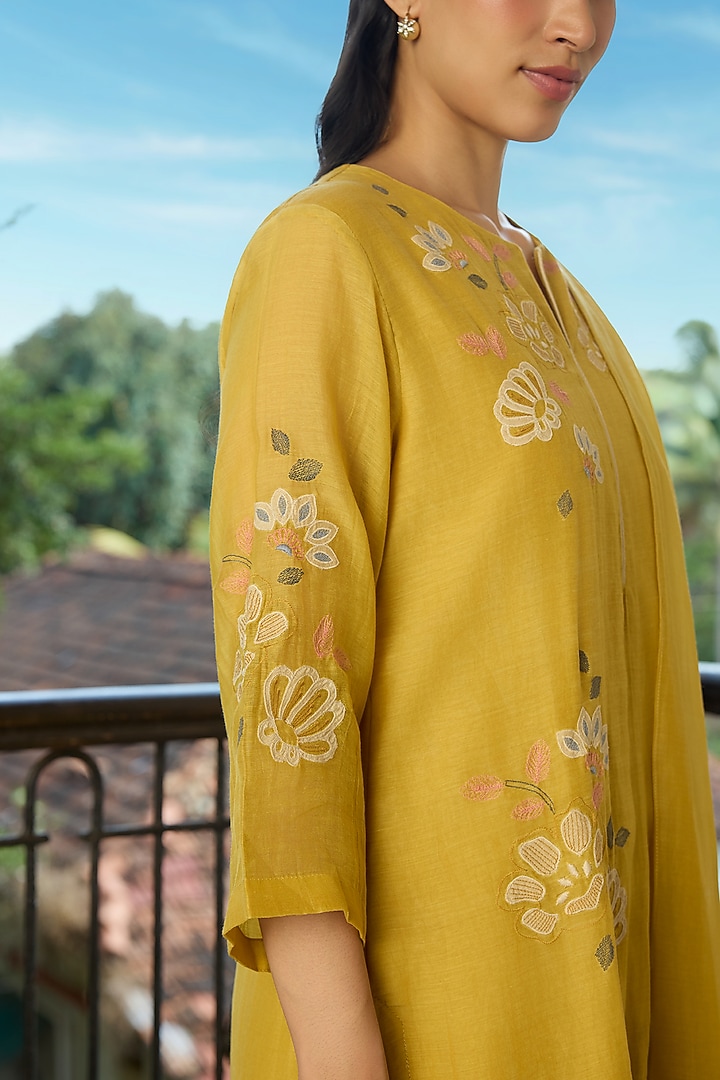 Marigold Muslin Cotton Applique Kurta Set by Vaayu at Pernia's Pop Up Shop