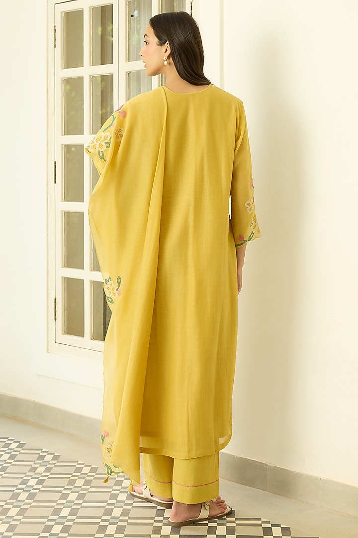 Marigold Muslin Cotton Applique Kurta Set by Vaayu at Pernia's Pop Up Shop