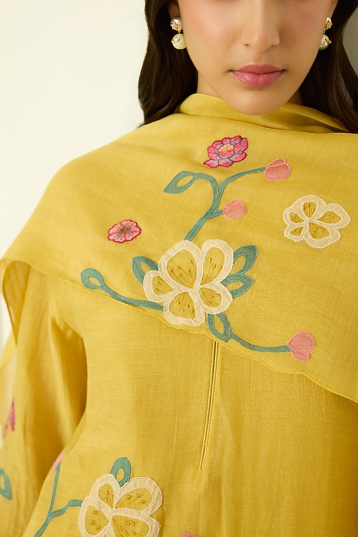 Marigold Muslin Cotton Applique Kurta Set by Vaayu at Pernia's Pop Up Shop