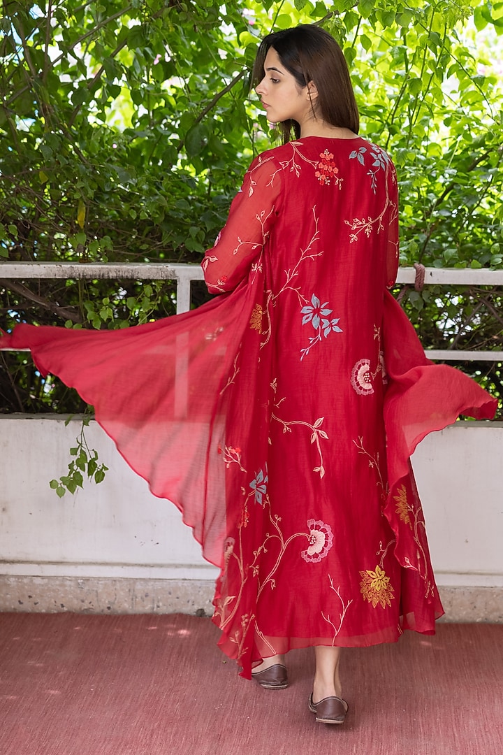 Camellia Muslin Cotton Floral Applique Embroidered Jacket Summer Dress by Vaayu at Pernia's Pop Up Shop