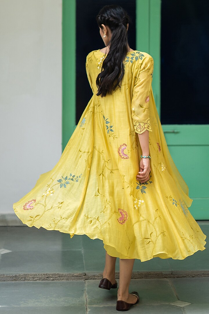Daffodil Yellow Applique Jacket Set by Vaayu at Pernia's Pop Up Shop