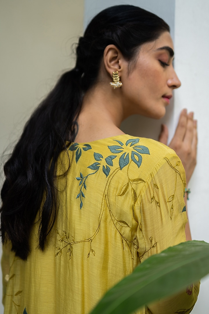 Daffodil Yellow Applique Jacket Set by Vaayu at Pernia's Pop Up Shop