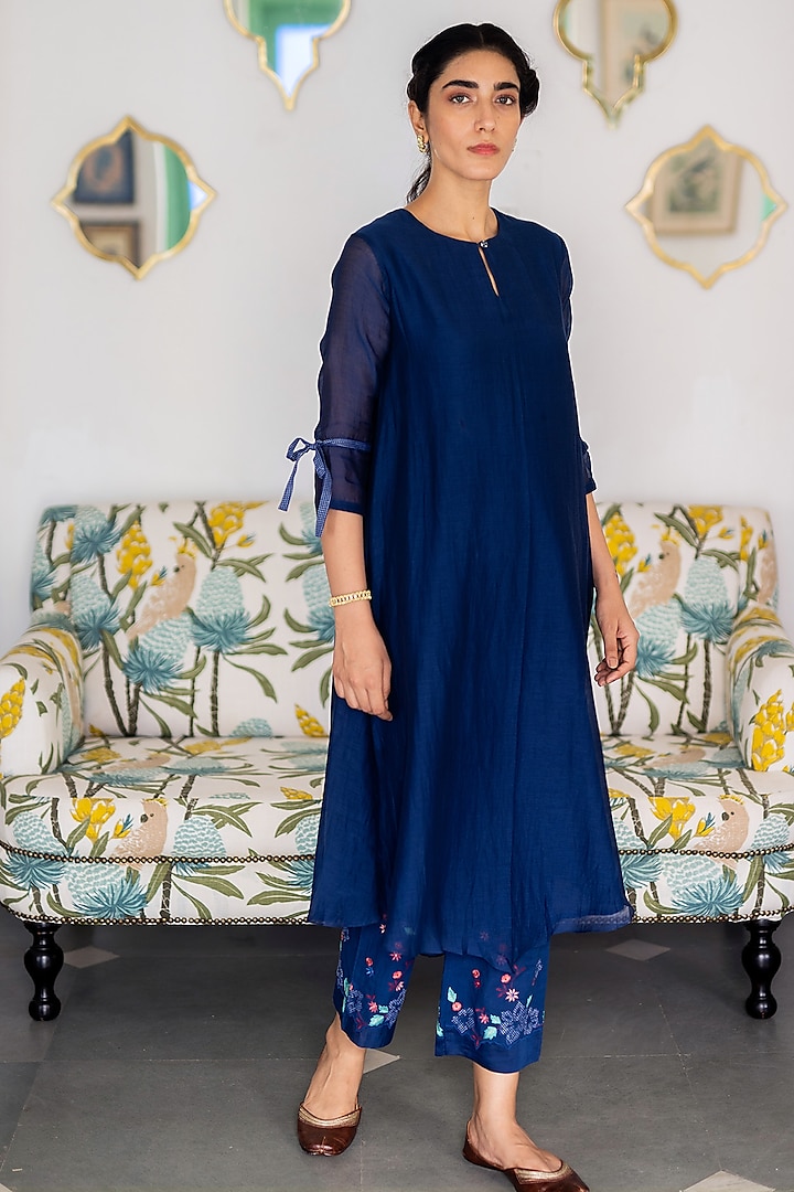 Sapphire Blue Applique Kurta Set by Vaayu