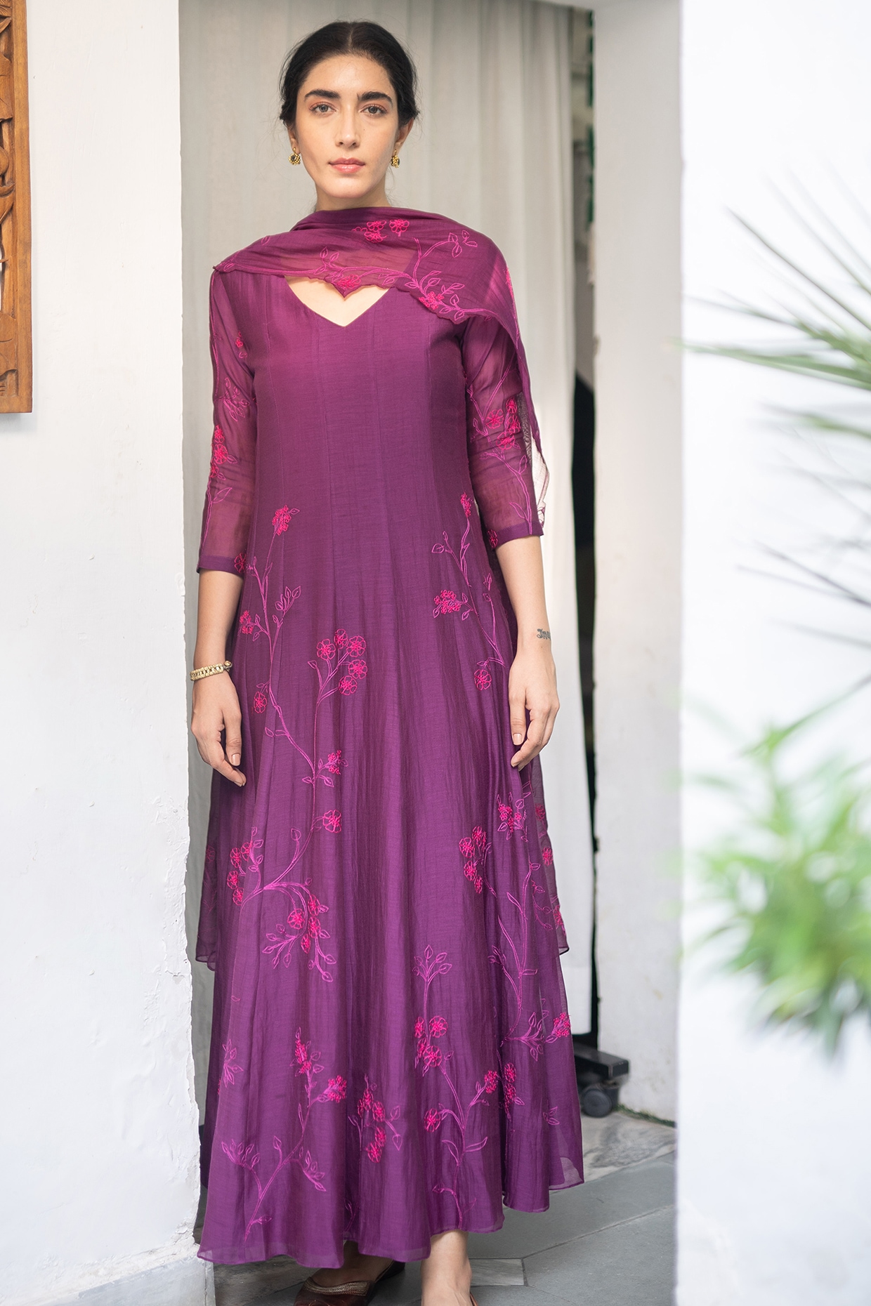 Traditional Wear | Eid | Diwali, Ethnic dress, Ramadan, Full Sleeves Kurta With Pajama & Embellished Jacket - Purple discount