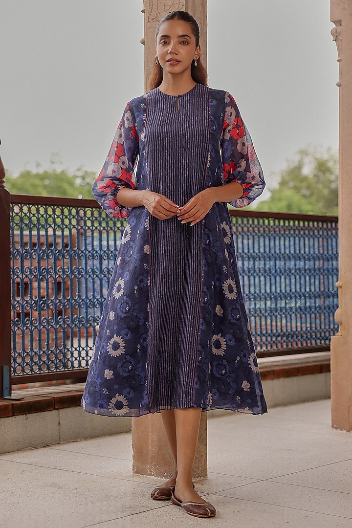 Indigo Muslin Cotton Printed Summer Dress by Vaayu at Pernia's Pop Up Shop
