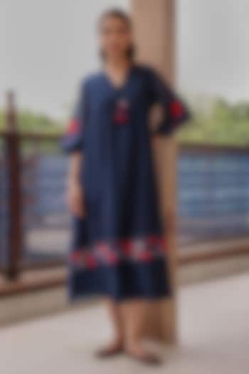 Indigo Blue Muslin Cotton Midi Summer Dress by Vaayu at Pernia's Pop Up Shop