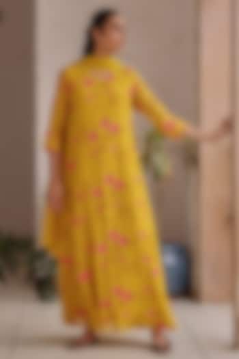 Canary Muslin Cotton Applique Embroidered Party Wear Anarkali Set by Vaayu at Pernia's Pop Up Shop