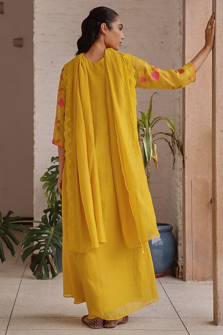 Canary Muslin Cotton Applique Embroidered Party Wear Anarkali Set by Vaayu at Pernia's Pop Up Shop