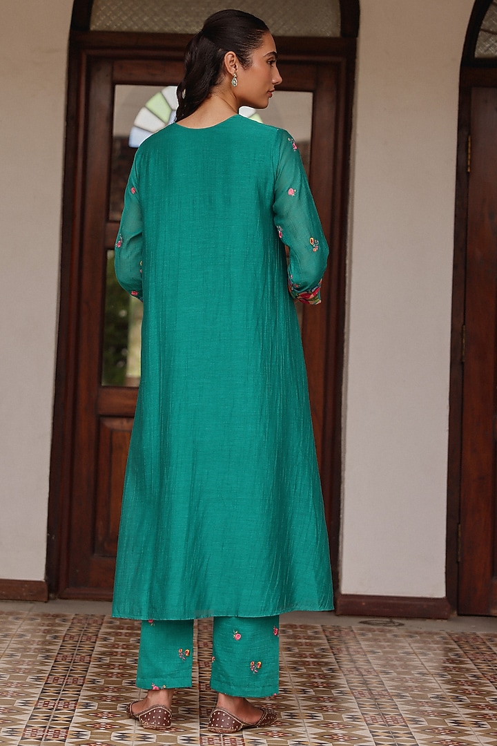 Teal Muslin Cotton Embroidered Co-Ord Set by Vaayu at Pernia's Pop Up Shop