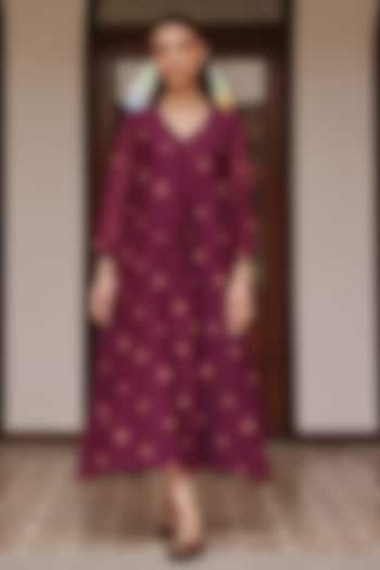 Amethyst Muslin Cotton Embroidered Summer Dress by Vaayu at Pernia's Pop Up Shop