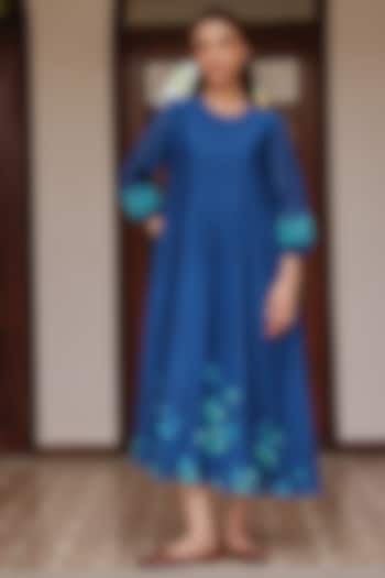 Indigo Blue Muslin Cotton Pintuck Summer Dress by Vaayu at Pernia's Pop Up Shop