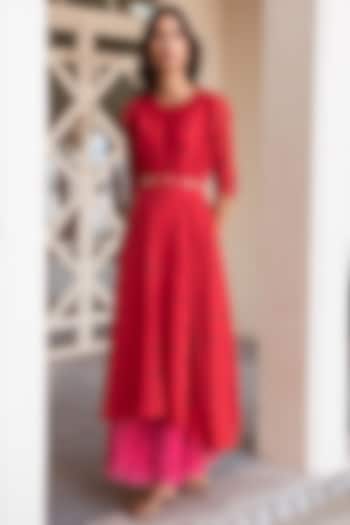 Poppy Red Printed Dress by Vaayu