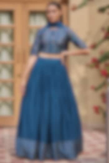 Indigo Printed Lehenga Set by Vaayu at Pernia's Pop Up Shop