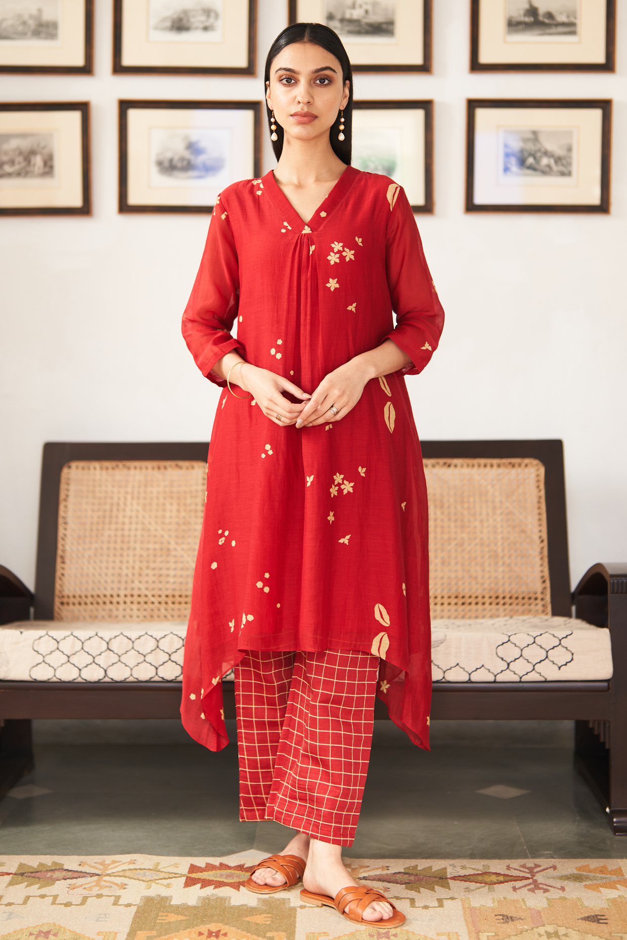 Poppy Red Muslin Cotton Printed Co-Ord Set by Vaayu at Pernia's Pop Up Shop
