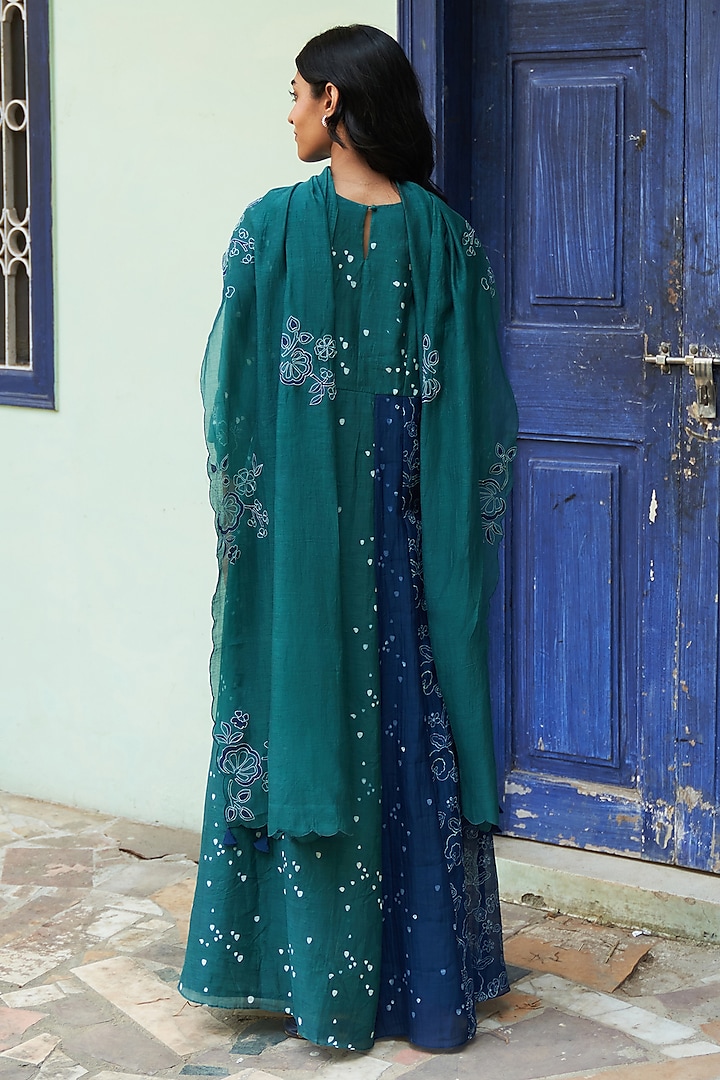 Emerald Muslin Cotton Floral Printed Party Wear Anarkali Set by Vaayu at Pernia's Pop Up Shop