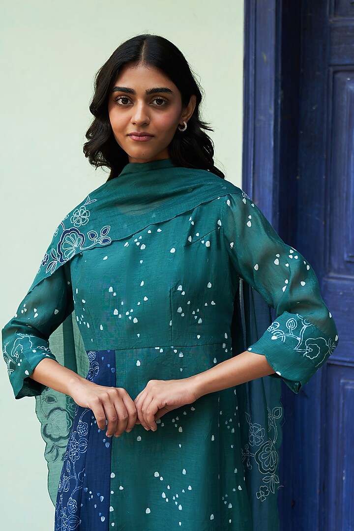 Emerald Muslin Cotton Floral Printed Party Wear Anarkali Set by Vaayu at Pernia's Pop Up Shop