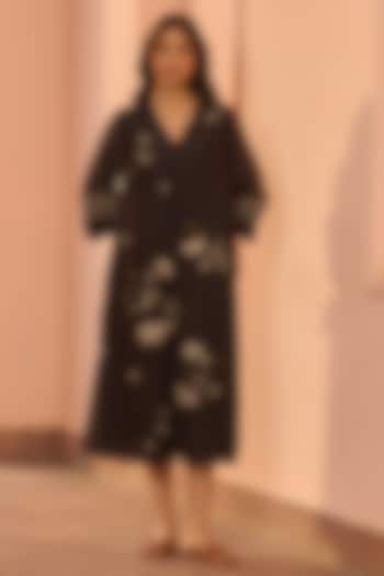Noir Black Muslin Cotton Embroidered Summer Dress by Vaayu at Pernia's Pop Up Shop