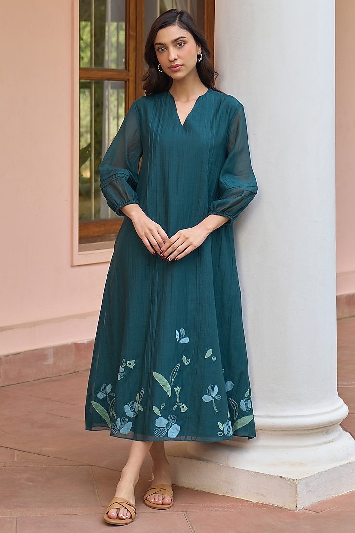 Jade Muslin Cotton Embroidered Summer Dress by Vaayu at Pernia's Pop Up Shop