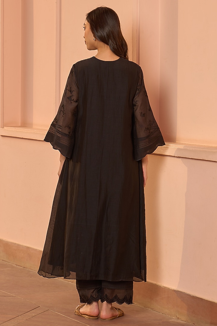 Noir Black Muslin Cotton Embroidered Co-Ord Set by Vaayu at Pernia's Pop Up Shop