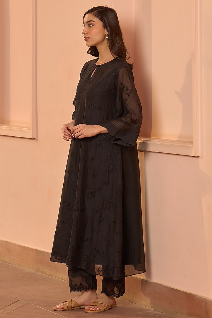 Noir Black Muslin Cotton Embroidered Co-Ord Set by Vaayu at Pernia's Pop Up Shop