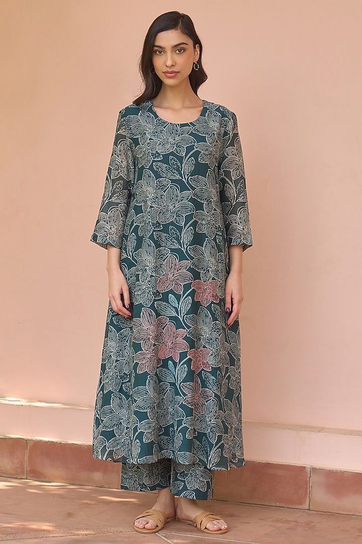 Jade Muslin Cotton Printed & Embroidered Co-Ord Set by Vaayu at Pernia's Pop Up Shop