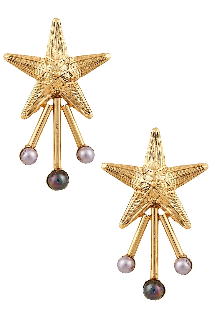 Valliyan by Nitya Arora presents Gold plated semi precious stone star earrings available only at Pernia's Pop Up Shop.