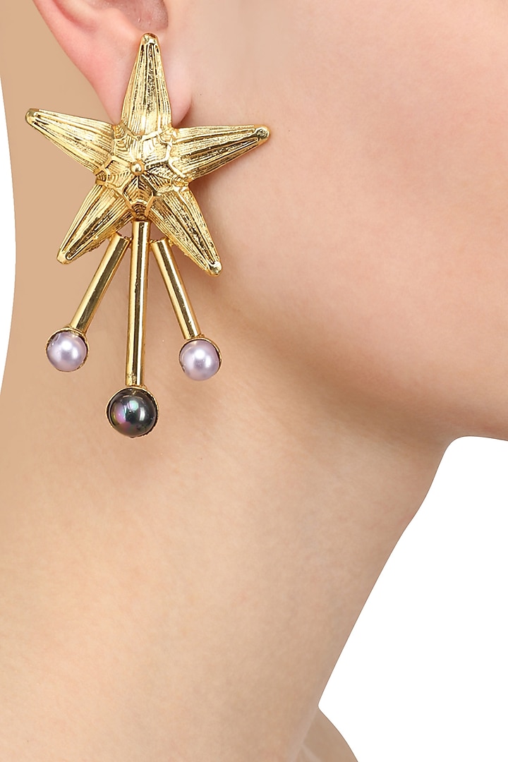 Valliyan by Nitya Arora presents Gold plated semi precious stone star earrings available only at Pernia's Pop Up Shop.