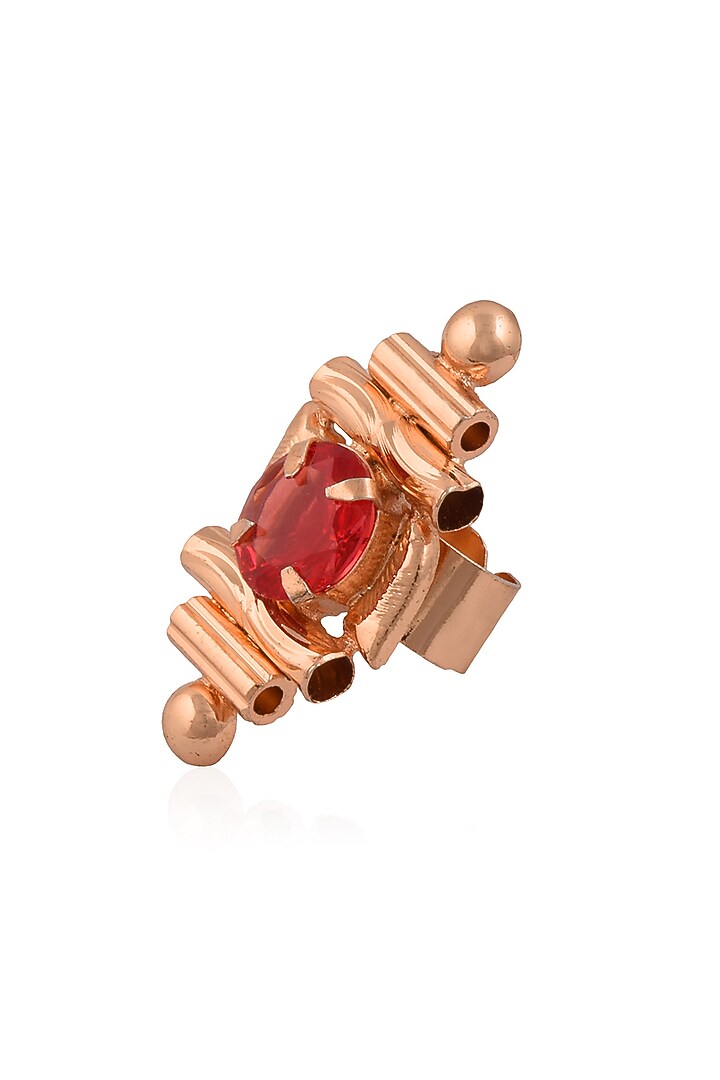 Valliyan by Nitya Arora presents Rose gold finish red stone middie ring available only at Pernia's Pop Up Shop.