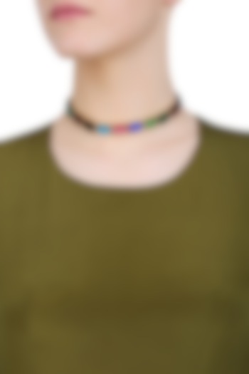 Valliyan by Nitya Arora presents Blue, pink, green, black and brown semi precious stone black thread necklace available only at Pernia's Pop Up Shop.