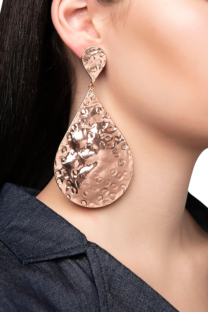 Rose Gold Metal Teardrop Earrings by Valliyan by Nitya Arora