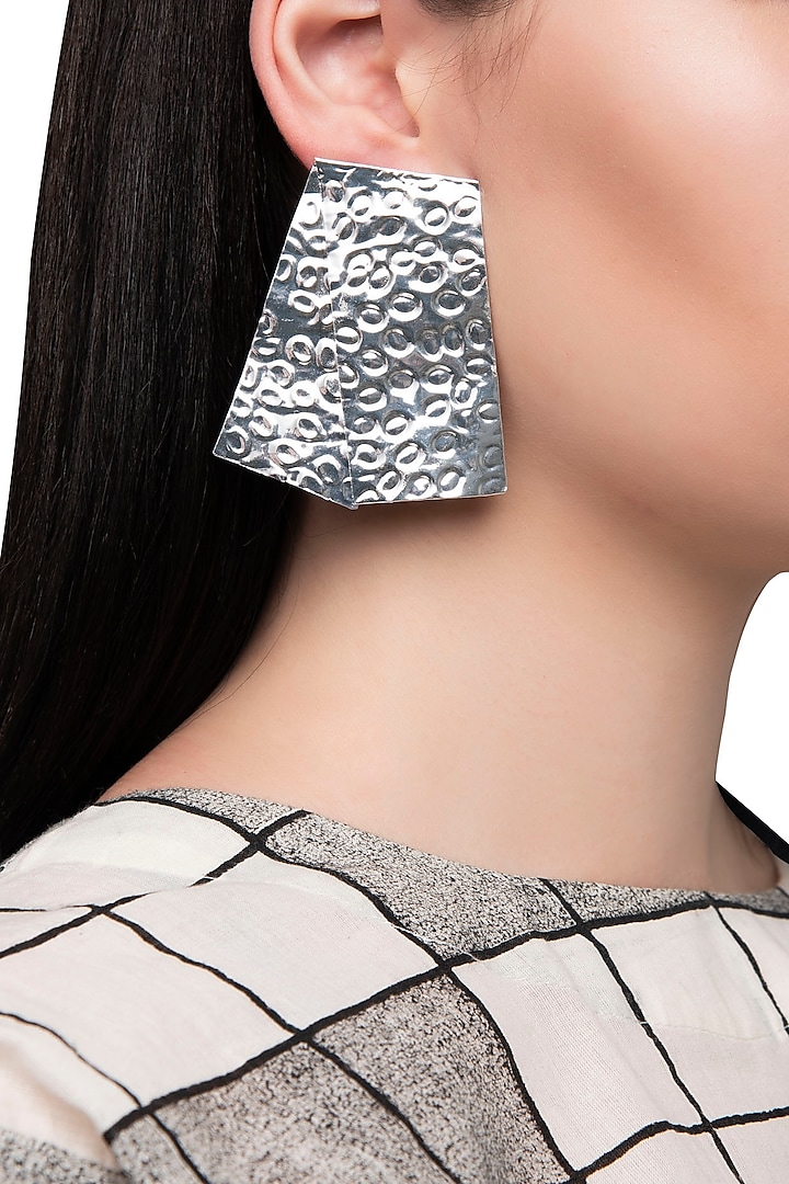 Silver Plated Rectangular Earrings by Valliyan by Nitya Arora