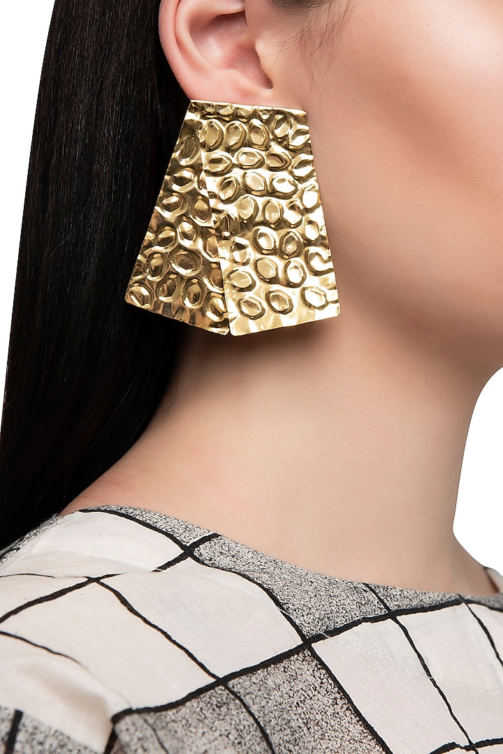 Gold Plated Rectangular Earrings by Valliyan by Nitya Arora