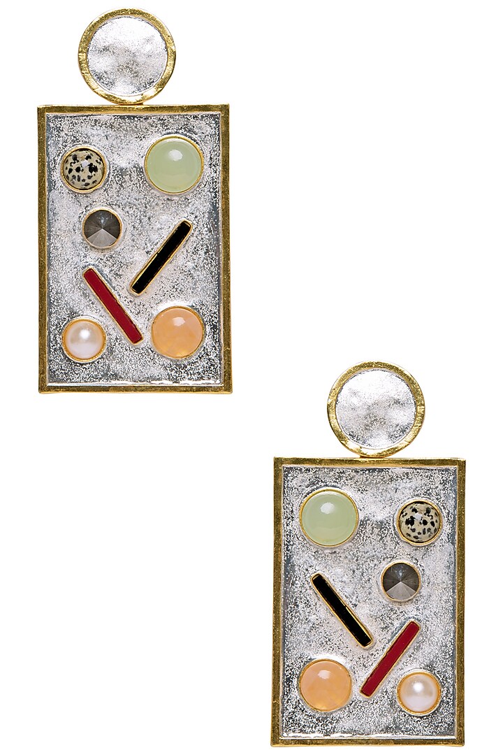 Gold plated perfume bottle earrings with semi precious stones available only at Pernia's Pop Up Shop.