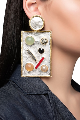 Gold Plated Perfume Bottle Earrings with Semi Precious Stones by Valliyan by Nitya Arora