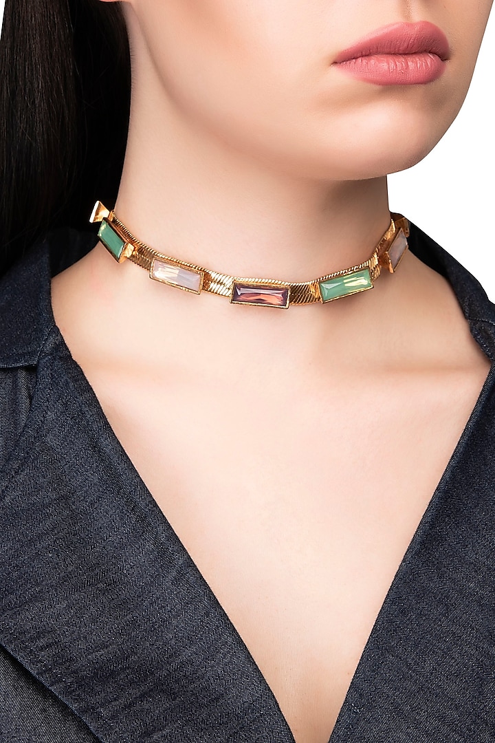 Rose Gold Plated Candy Choker with Semi Precious Stones by Valliyan by Nitya Arora