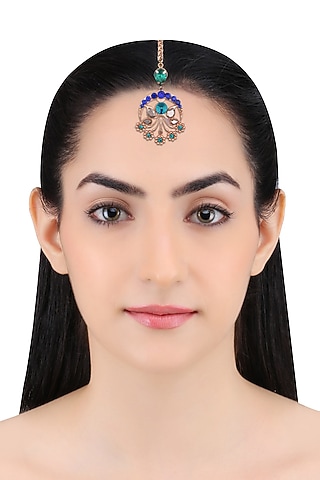 Gold Plated Peacock Maang Tikka by Valliyan by Nitya Arora