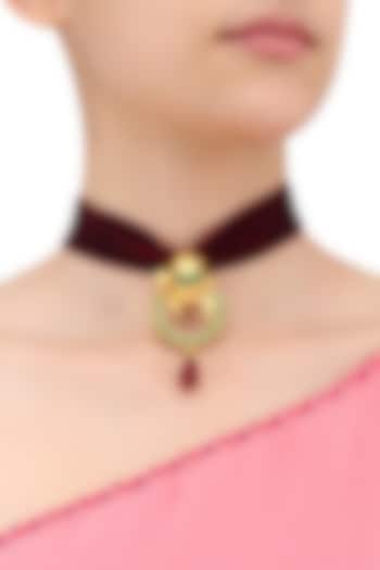 Valliyan by Nitya Arora presents Gold plated Amy Velvet Choker available only at Pernia's Pop Up Shop.