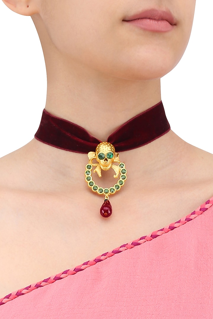 Valliyan by Nitya Arora presents Gold plated Amy Velvet Choker available only at Pernia's Pop Up Shop.