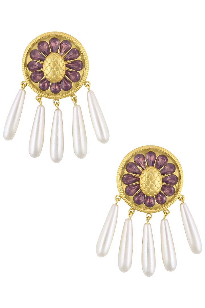 Valliyan by Nitya Arora presents Gold plated Ethnic White Drop Earrings available only at Pernia's Pop Up Shop.
