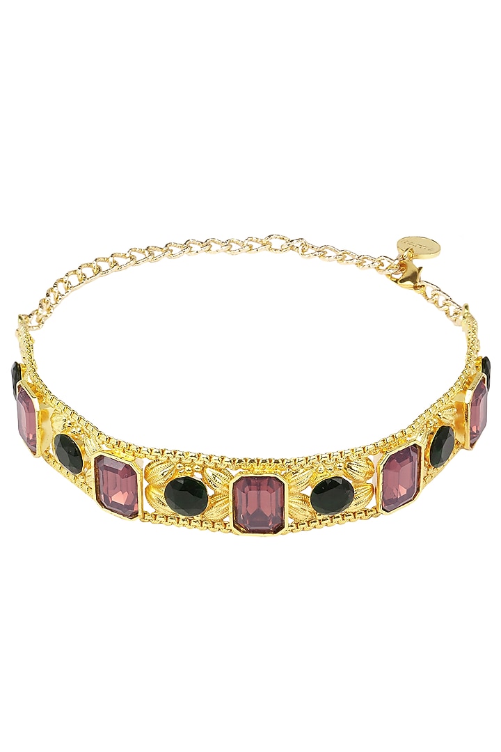 Valliyan by Nitya Arora presents Gold plated pink glass stone choker available only at Pernia's Pop Up Shop.